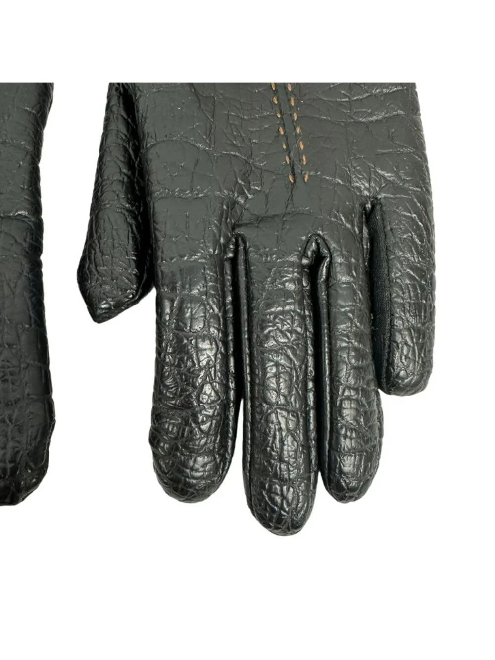 Aris Snuggler Womens Black Gloves Size R Faux Leather Lined Chain Accent Warm